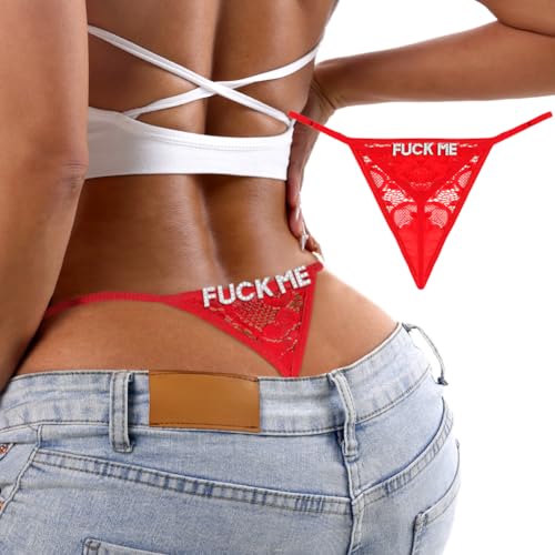 Image of Sexy Underwear for Women, Lace Thongs with Sparkling Letter Charms, Fun and Flirty Panties for Women Sexy