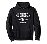 Muskegon Michigan MI Vintage Athletic Sports Design Pullover Hoodie