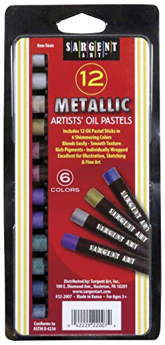 Sargent Art - 32-2007 Gallery Non-Toxic Oil Pastel, 7/16 X 3-1/4 in, Assorted Metallic Color, Pack of 12, 0.25 lb - 225222