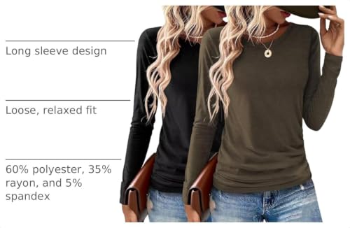Image of Gihgoew 2 Pack Womens Tops Crewneck Soft Long Sleeve Shirts Fall Clothes Casual Tshirts Basic Tee
