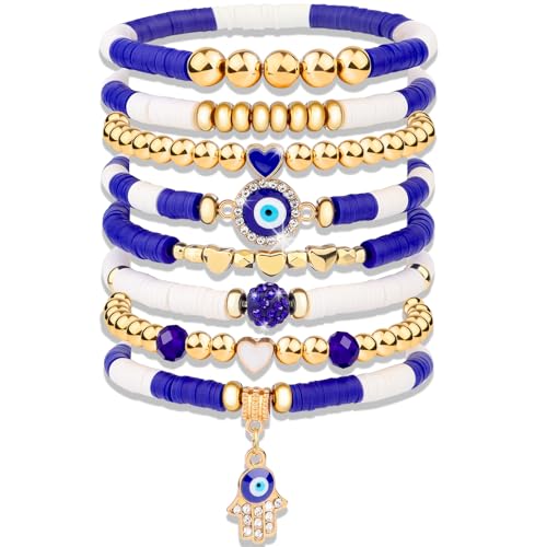 cagulax Evil Eye Bracelets Decor-Evil Eye Bracelets For Women Bulk-Stretch Bracel Friendship Charms Couple Birthday Gifts