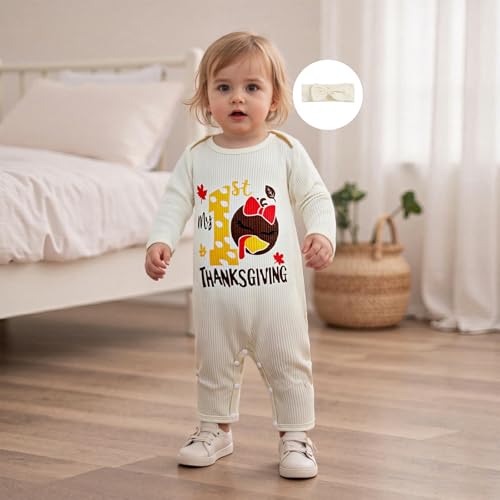 Infant Baby Girl Thanksgiving Outfit Jumpsuit My First Thanksgiving Turkey Print Onesie Romper Bodysuit Newborn Fall Clothes2