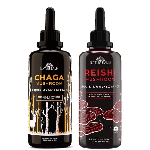 Naturealm Chaga & Reishi Mushroom Extract - Adaptogen Stack For Focus, Immunity, Longevity, Stress Relief, Gut Health, Anti-Aging, Energy & More - Organic Liquid Drops - 50 Ml Each (2 Pack) #TOP5