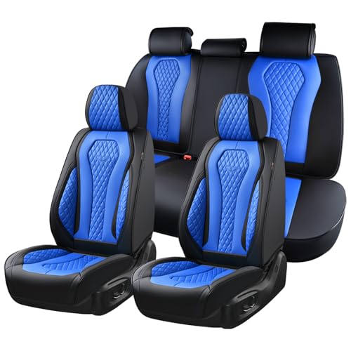 Image of Coverado Car Seat Covers, Leather Seat Covers Full Set, Blue Seat Covers, Car Seat Cushion, Driver Car Seat Covers, Waterproof Car Seat Protector Fit for Most Cars