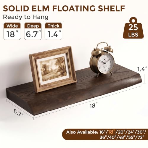 Image of Fun Memories 18 inch Elm Wood Floating Shelves for Wall, Walnut Finish, 2 Pack