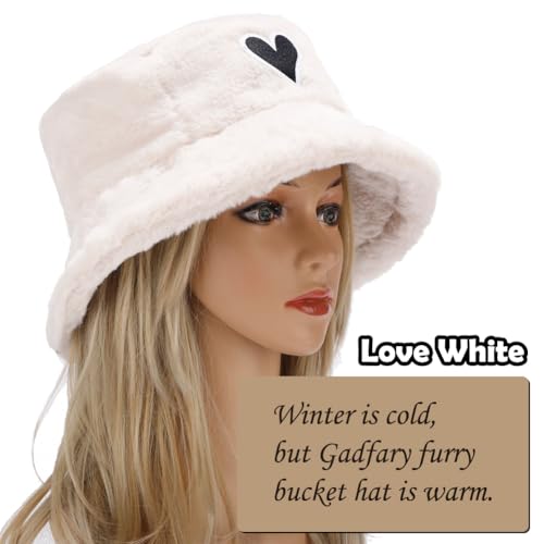 Image of Bucket Hat Women Furry Fuzzy Bucket Hats for Ladies, Winter Warm Fluffy Plush Faux Fur Hat for Women
