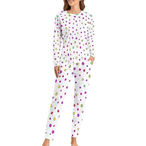 Ensemble de pyjama femme rose et vert avec t-shirt manches longues et pantalon fluide