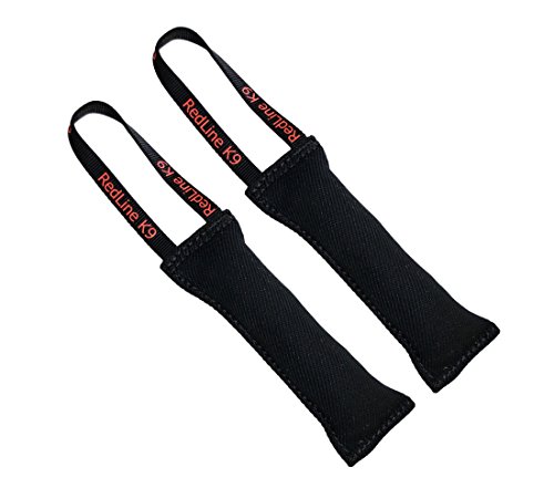 Redline K9 Bundle of 2 French Linen Dog Tug Toy 3 inch X 10 inch - 1 Handles (Black)