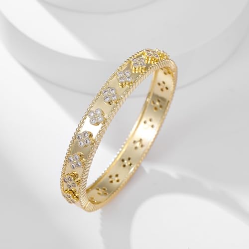AIMADE 18k Gold Plated Lucky Clover Bracelet Bangle for Women Simple Cute Trendy Bracelet Jewelry Gifts3