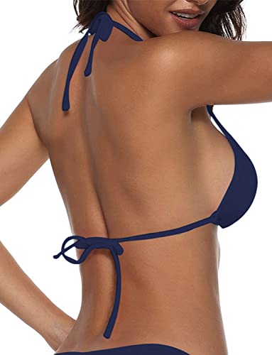 Image of Suvimuga Women's Triangle Bikini Top Push up Padded Halter String Bathing Suits Top