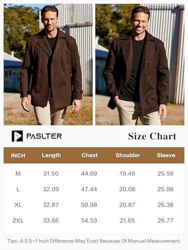 PASLTER Klassischer Business-Wintermantel für Herren, warm, zweireihig, schwerer Trenchcoat - Schwarz - Groß