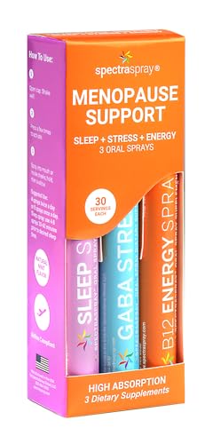 SpectraSpray Menopause Support Spray Supplements Kit - Sleep + B12 Energy + GABA Relaxation & Calm, 30 Day Supply per Spray, Natural Mint Flavor