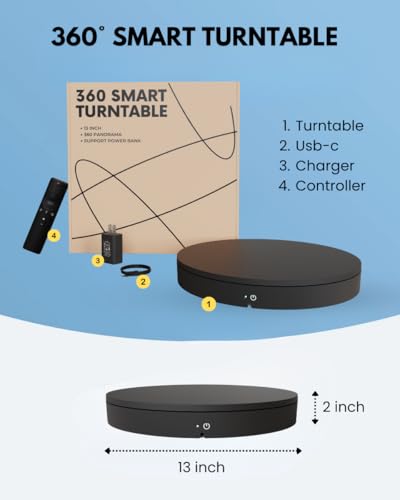 360 Photography Turntable 13in, Rotating Display Stand 101lbs Capacity, Motorized Electric Spinning Stand for Products Display,Remote Control Platform Control Angle,Speed and Direction