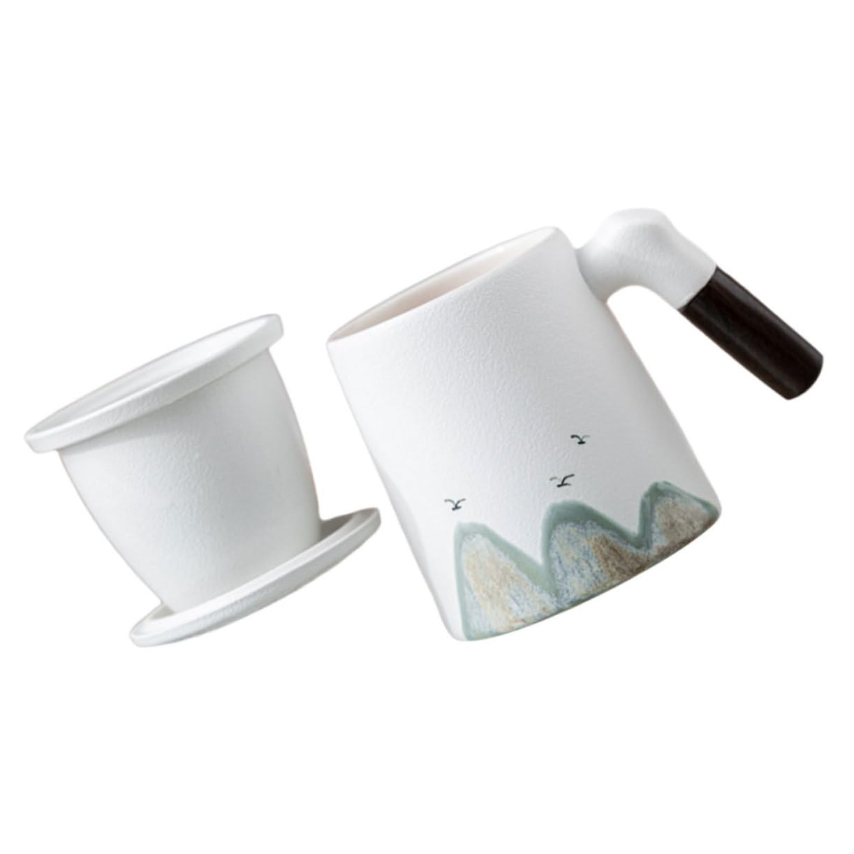 PRETYZOOM Tasse à Thé Grosse Tasse à Café en Céramique pour Infusion avec Infuseur et Couvercle en Bois avec Filtre Intégré pour Bureau et Maison