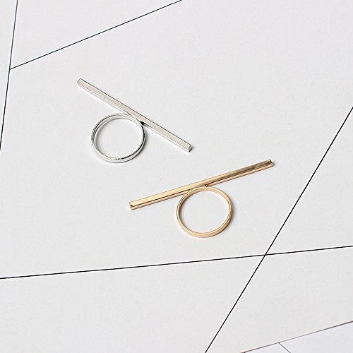Minghua Silver Bar Geometric Square Finger Ring For Women Girls Party Gift (Gold) #TOP7