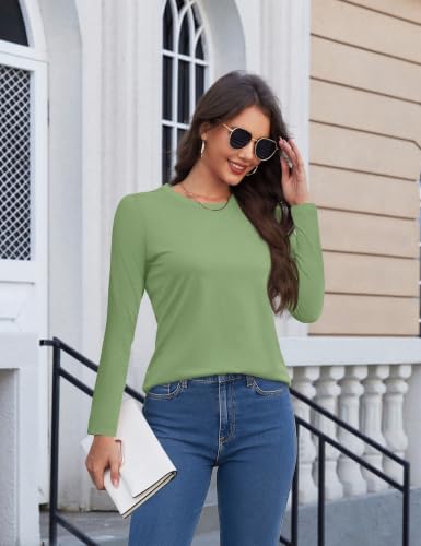 Image of YUCOLEN Long Sleeve Shirts for Women Cotton Crew Neck Casual Tops Fall