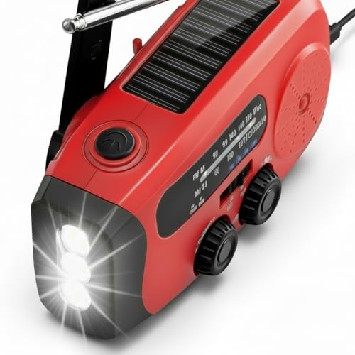 Emergency Radio Solar Kurbelradio mit 3LED Taschenlampe, 2000mAh Powerbank & SOS Alarm – Portable Radio für Familien Kit de Emergencia, Camping, al Aire Libre, Huracán, Terremotos