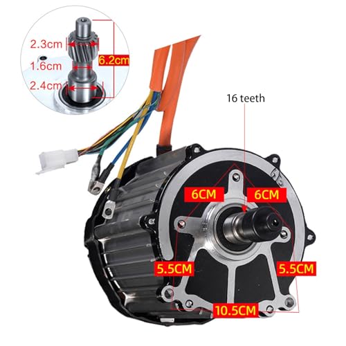 1500W Permanent Magnet Brushless DC Motor, 48V/60V/72V Electric Vehicle Battery Generator, High Efficiency Copper Core, 3200RPM for Differential Cars
