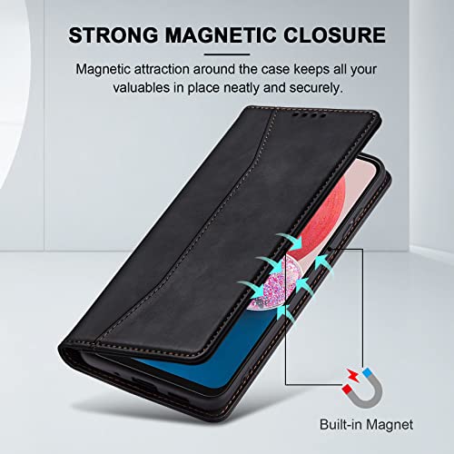 Image of Jasonyu Flip Wallet Case for Samsung Galaxy A13 5G /4G /Galaxy A04s,Leather Magnetic Folio Cover with Card Holder,Kickstand - TPU Shockproof Durable Protective Phone Case,Black