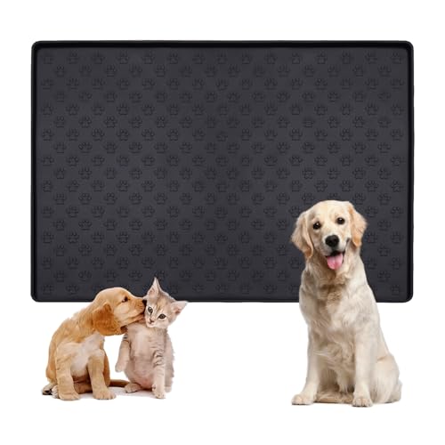 BaraRose 犬 トイレトレー シリコン ワイド トイレトレー ワイド 【可愛い肉球柄 &】エッジ加工で漏れ安心 トイレマット ペットシーツ お手入れ簡単 (ブラック, 40x60cm)