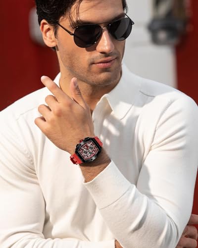 Image of TSAR BOMBA Men's Luxury Quartz Watch, Luminous Dial 5ATM Water Resistance Silicone Strap Men's Wristwatch Ideal Gift for Men