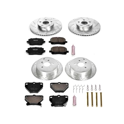 Image of PowerStop Front and Rear Brake Kit for Pontiac Vibe 2003-06 |Toyota Corolla 2005-06 |Matrix 2003-07 - Drilled and Slotted Disc Rotors with Carbon-Fiber Ceramic Brake Pads Replacement, K2317