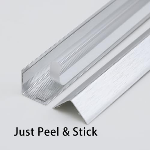 Image of Trimold Brushed Silver Aluminum Peel and Stick L Molding Corner Guards with 90 Angle for Wall Door Frame Cabinet Baseboard Protection and Decoration, 51.2in x 0.8in (3Pcs)