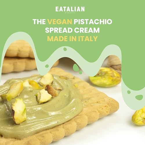 Image of EATALIAN by AMZ BETTER Vegan Pistachio Cream, 17.63 oz / 500 gr, Delicious vegan spread with a uniquely sweet taste, Ideal on bread, Perfect with ice cream, Excellent for Dubai Chocolate, Made in Italy