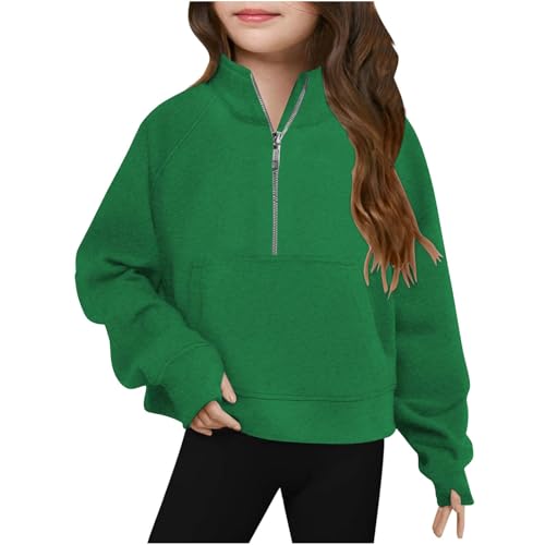 Girls Half Zipper Sweatshirts Cute Trendy Fall Pullover Crop Tops for Teen Girls Long Sleeve Sweater Thumb Hole