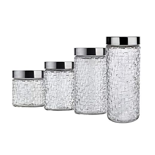 Conjunto de Potes de Vidro com Tampa Inox Rattan 4 Peças, VDR2140-4, Euro Home