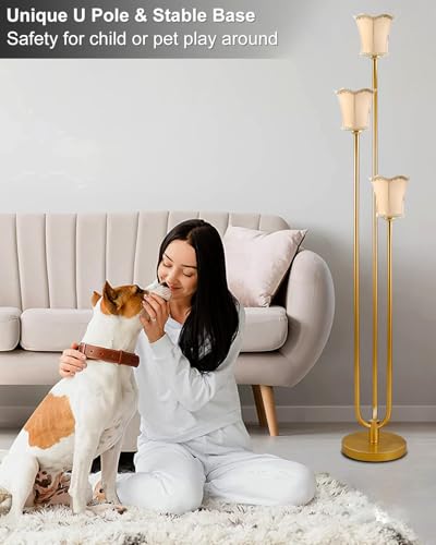Image of Lightdot 63IN Gold Floor Lamp 3-Lights LED Floor Lamps with 3000K Soft Warm White for Wedding /Party, U-Pole with Fabric Lampshade Modern Tall Lamp for Living Room /Bedroom (Bulbs Included)