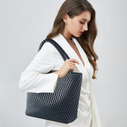 Image of Hand Woven Bag Tote BagS For Women Top Handle Shoulder Vegan Leather Large Travel Beach Hobo Handbag