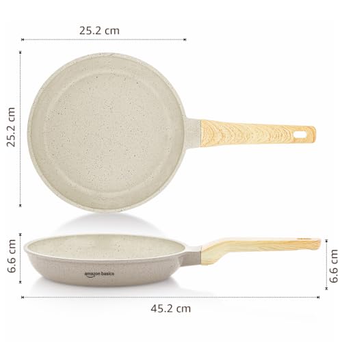 Image of Amazon Basics Ceramic nonstick Coating Fry Pan 24 cm| BPA-Free & PFOA-Free | Even Heat Distribution | Induction & Gas Compatible | Stay-Cool Handle | Dishwasher Safe | Ivory