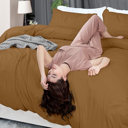 Utopia Bedding Duvet Cover Queen Size - 3 Piece with Zipper Closure - 1 Comforter Cover 90X90 Inches & 2 Pillow Shams 20X26 Inches (Mocha) Comforter Not Included