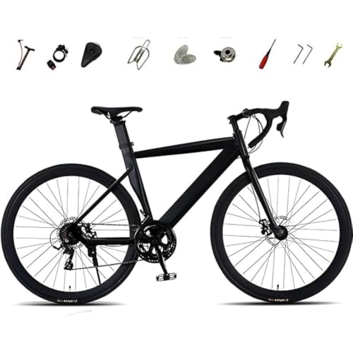 Queeninget 初心者向けロードバイク、24速および27速ディスクブレーキバイク、エアロフレーム、内部ケーブルルーティング、スライダー、男性と女性に適しており、ショッピング、通勤、学校、日常使用に最適、身長165?195 cmに適しています。 (黒2