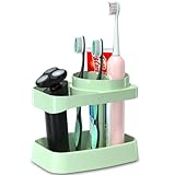 CRKIOB Toothbrush Holders for Bathrooms, 4 Slots with Drainage and Ventilation, ABS Plastic, with Anti-Slip Base for Holding Electric Toothbrush & Toothpaste (Green)