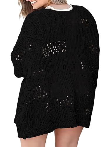 Image of Plus Size Womens Crochet Cardigans Sweater Boho Long Sleeve Lightweight Oversized Open Front Loose Fit Knitted Tops