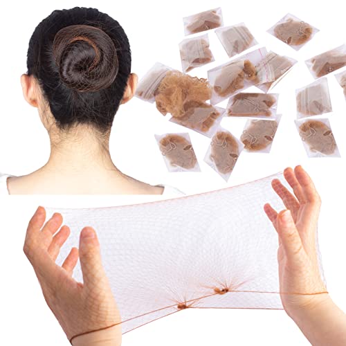WeKen Brown Invisible Elastic Edge Mesh Hair Accessories - 100Pcs Individual Packaged 20-Inch Nets for Food Service, Ballet Hairstyles, Sleeping, Women's Wigs