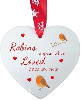 Second Ave Robins Appear When Loved Ones are Near White Ceramic Hanging Heart Christmas Xmas Tree Decoration Bauble