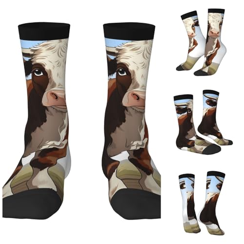 LZQPOEAS Animal cow Athletic Socks Unisex Cushioned Crew Socks Hiking Running Calf Sock Soft Above Ankle Sock