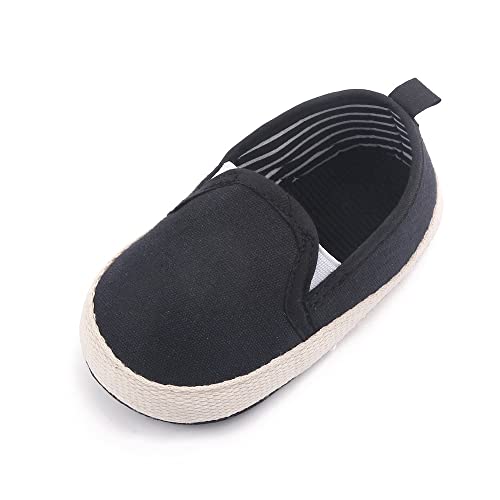 Clowora Unsex Baby Boys Girls Canvas First Walkers Shoes,Infant Non Slip Soft Sole Toddler Flat Lazy Loafers Sneaker (011/Black,3-6 Months)
