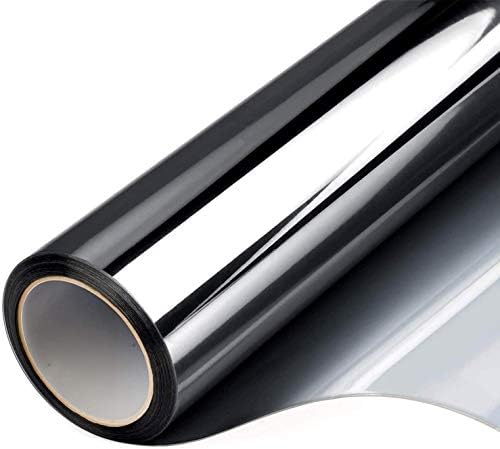 FILMGOO One Way Window Film Privacy Reflective Window Film Mirror Tint Glass Door Vinyl Stickers Paper Static Cling (17.5 Inch x 7.8 Feet, Black Silver)