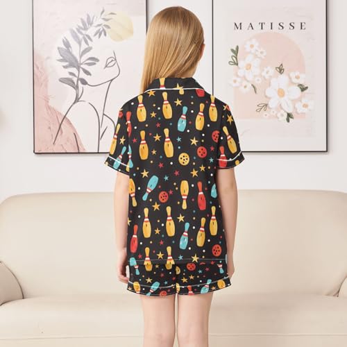 ALAZA Color Bowling Cartoon Satin Pajamas Set Short Sleeve Button Down Sleepwear Summer Pjs 2 Piece4