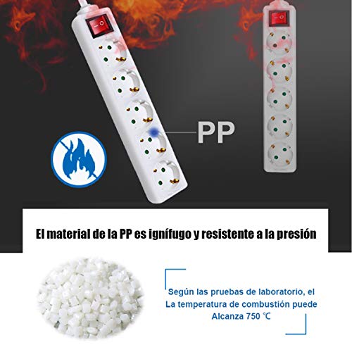 Regleta con 5 enchufes blanco y cable largo 5m para hogar y oficina 5
