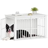 HEXCELEN Hundekäfig-Möbel aus Holz, 100 cm Hundebox für Zuhause, Hundekäfig mit 2 Türen, Schiebetüren, für Kleine, Mittlere Hunde, Robuster, Beistelltisch, 100 x 60 x 62,4 cm, Weiß