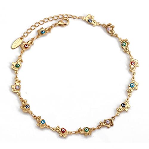 LAYCHEN Tobillera De Ojo Malvado Turco Colorida, Cadena De Pie Ajustable, Pulsera De Tobillo De Elefante para Mujeres Y Niñas, Joyería