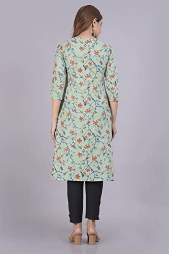 Image of Women's Pure Cotton Floral Printed Dark Green Straight Kurti with Pant (67P167KRP)