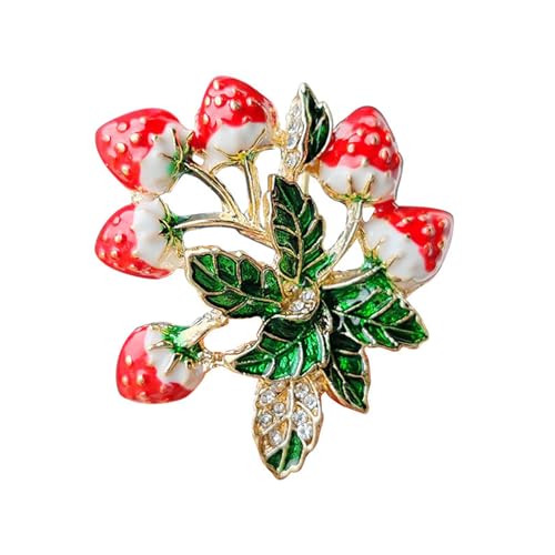 Image of coadipress Cute Strawberry Enamel Brooch Pins for Women Red Strawberry Dripping Oil Fruit Brooches Fashion Elegant Fruit Lapel Pin Badge Jewelry Gift