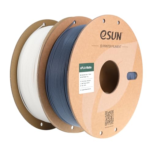 Image of eSUN Matte PLA Filament 1.75mm, 1KG per Spool, 2 Spools Matte 3D Printing Filament for 3D Printers, Milky White + Dark Grey