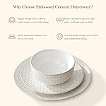 MALACASA 16 Pieces Dinnerware Sets, Modern Relief Design Plates and Bowls Sets, White Dish Set for 4, Kitchen Ceramic Dinner Plates Dishware Set, Microwave and Dishwasher Safe, Series LYDIA - Image 5